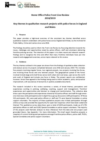 [thumbnail of Knight_etal_HO_2019_Home_Office_Police_Front_Line_Review_2018_2019_Key_themes_in_qualitative_research_projects_with_police_forces_in_England_and_Wales]