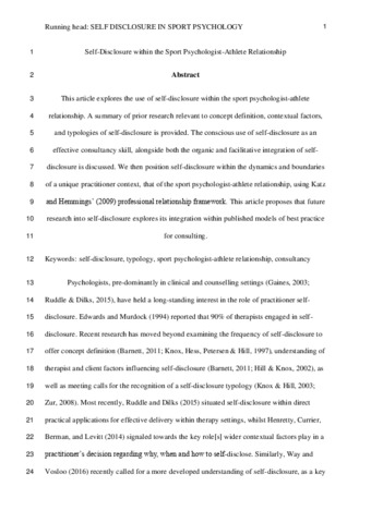 [thumbnail of Bradley Tufton Hemmings Self Disclosure in Sport Psychology SEPR FINAL]