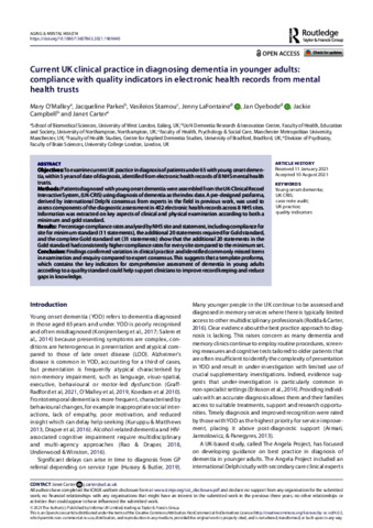 [thumbnail of OMalley_etal_AMH_2021_Current UK clinical practice in diagnosing dementia in younger adults compliance with quality indicators in electronic health records from mental health trusts]