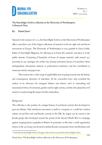 [thumbnail of Jones_2015_The_Searchlight_Archive_Collection_at_the_University_of_Northampton_A_research_note]