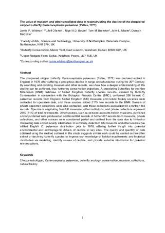 [thumbnail of Wildman_etal_JNSC_2022_The_value_of_museum_and_other_uncollated_data_in_reconstructing_the_decline_of_the_chequered_skipper_butterfly]