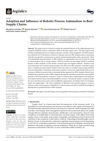 [thumbnail of Fatima_etal_Logistics_2022_Adoption_and_Influence_of_Robotic_Process_Automation_in_Beef_Supply_Chains_Final]