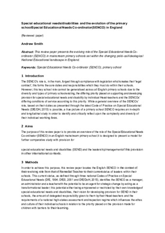 [thumbnail of Smith_Andrew_JEP_2020_Special_educational_needsdisabilities_and_the_evolution_of_the_primary_school_Special_Educational_Needs_Co-ordinator_SENCO_in_England]