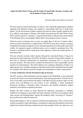 [thumbnail of Babu, Garimella 2025 India, the Indus Waters Treaty, and the Limits of Good Faith]