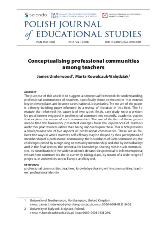 [thumbnail of Underwood_Kowalczuk-WalÄ�dziak_2019_Conceptualising_professional_communities_among_teachers]