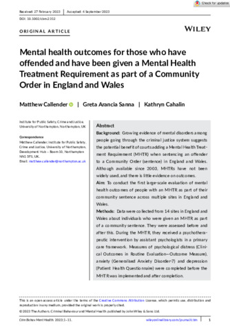 [thumbnail of Callender_etal_Wiley_2023_Mental_Health_Outcomes_for_those_who_have_Offended_and_have_been_given_a_Mental_Health_Treatment_Requirement_as_part_of_a_Community_Order]