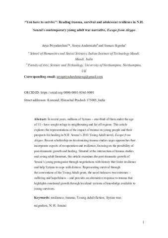 [thumbnail of Pryadarshini_etal_Routledge_2023_“You_have_to_survive”_Reading_trauma,_survival_and_adolescent_resilience_in_N.H._Senzai’s_contemporary_young_adult_war_narrative]