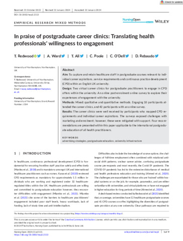 [thumbnail of Redwood_et_al_2024_In_praise_of_postgraduate_career_clinics_translating_health_professionals’_willingness_to_engagement]