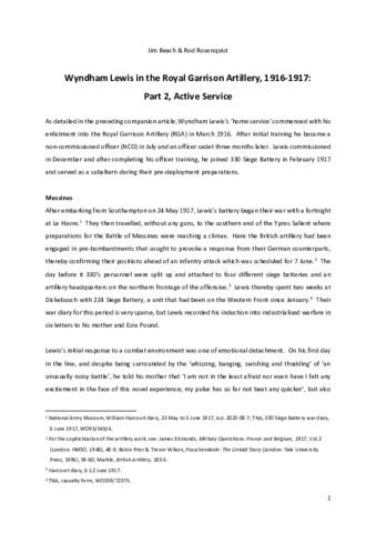 [thumbnail of Wyndham Lewis in the Royal Garrison Artillery, 1916-1917 Part 2 Active Service]