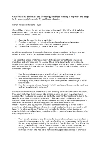 [thumbnail of Wyres,_Taylor_2020_Covid-19_using_simulation_and_technology-enhanced_learning_to_negotiate_and_adapt_to_the_ongoing_challenges_in_UK_healthcare_education]