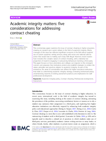[thumbnail of Morris_Academic_integrity_matters_five_considerations_for_addressing_contract_cheating_2018]