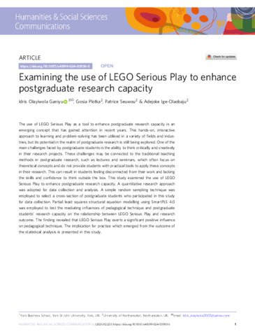 [thumbnail of Ganiyu_et_al_Examining the use of LEGO Serious Play to enhance postgraduate research capacity_2025]