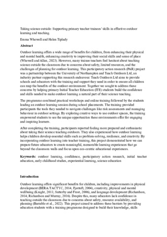 [thumbnail of AAM_Whewell_Tiplady_2025_Taking_science_outside_Supporting_primary_teacher_traineesâ��_skills_in_effective_outdoor_learning_and_teaching]