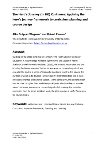[thumbnail of Gröppel-Wegener_Farmer_2025_Applying_the_hero’s_journey_framework_to_curriculum_planning_and_course_design]