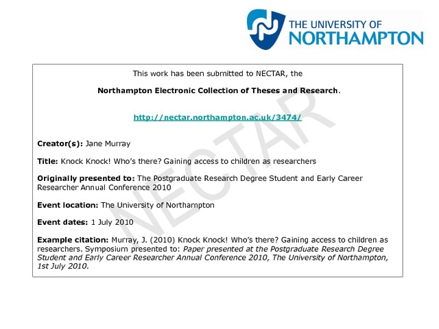 [thumbnail of Postgraduate Research Degree Student and Early Career Researcher Annual Conference 2010]